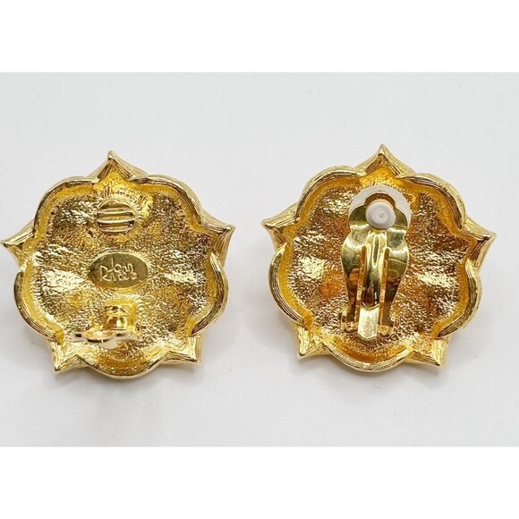 Joan Rivers Peach Enamel Rhinestone Faux Pearl Floral Flower Clip-on Earrings - Picture 3 of 3